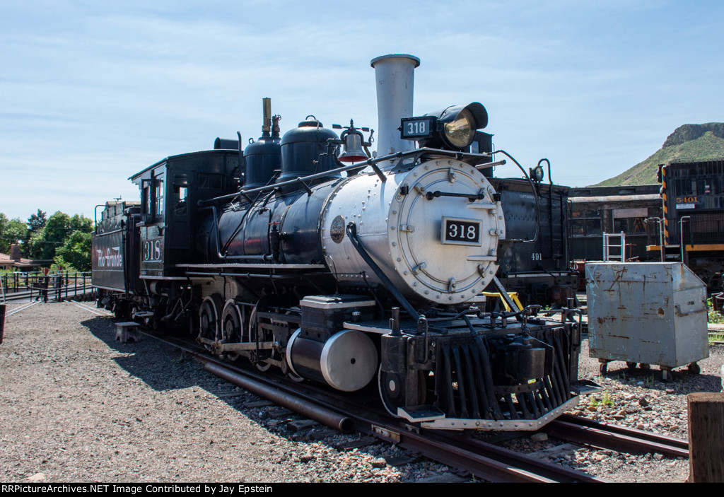 DRGW 318 is seen on display at the Colorado Railroad Museum